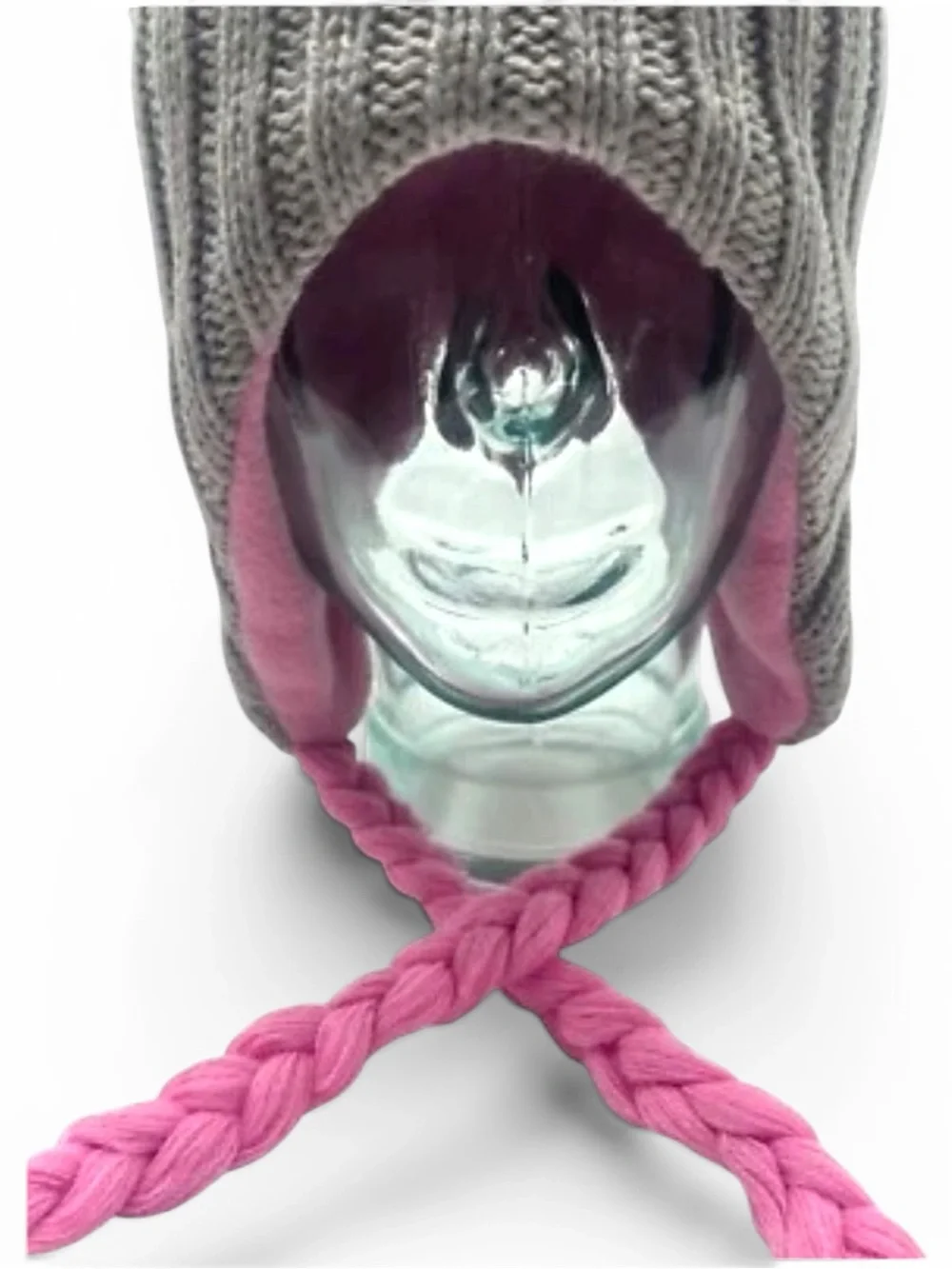 Mouse Cosplay Beanie Hat Gray Pink Fleece Lined Braided Earflap Kawaii Harajuku